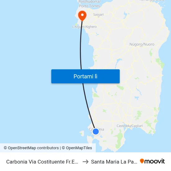 Carbonia Via Costituente Fr.Ex Inail to Santa Maria La Palma map
