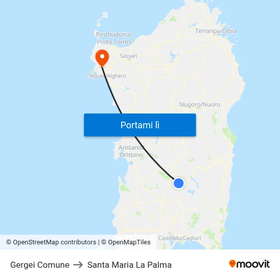 Gergei Comune to Santa Maria La Palma map