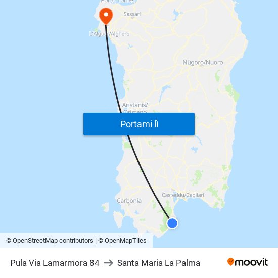 Pula Via Lamarmora 84 to Santa Maria La Palma map