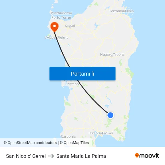 San Nicolo' Gerrei to Santa Maria La Palma map