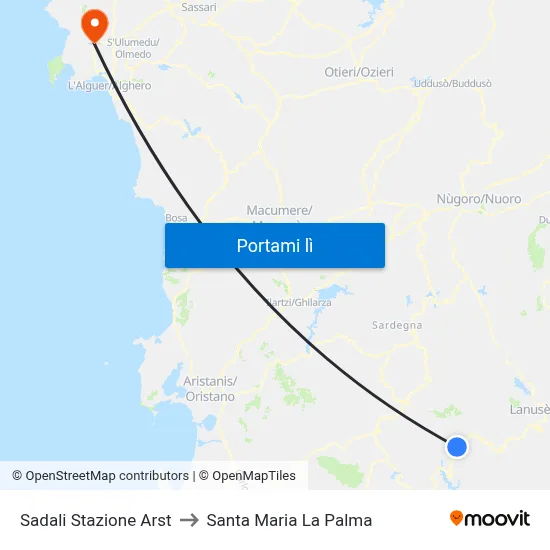 Sadali Stazione Arst to Santa Maria La Palma map