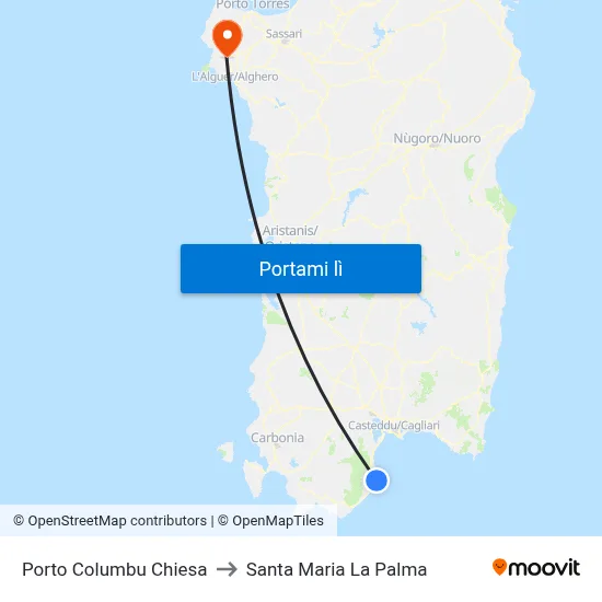 Porto Columbu Chiesa to Santa Maria La Palma map