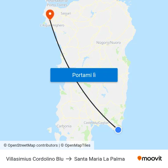 Villasimius Cordolino Blu to Santa Maria La Palma map