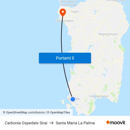 Carbonia Ospedale Sirai to Santa Maria La Palma map
