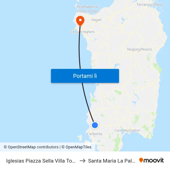Iglesias Piazza Sella Villa Tornu` to Santa Maria La Palma map