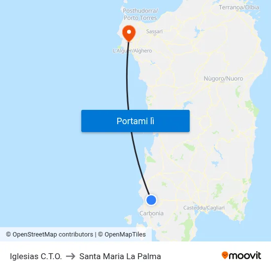 Iglesias C.T.O. to Santa Maria La Palma map