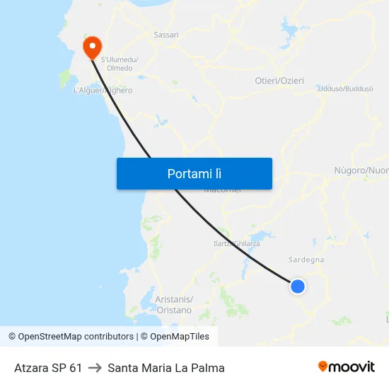 Atzara SP 61 to Santa Maria La Palma map