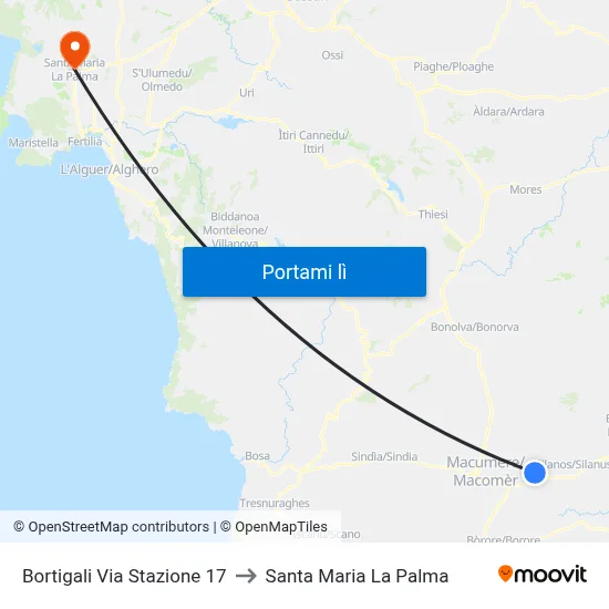 Bortigali Via Stazione 17 to Santa Maria La Palma map