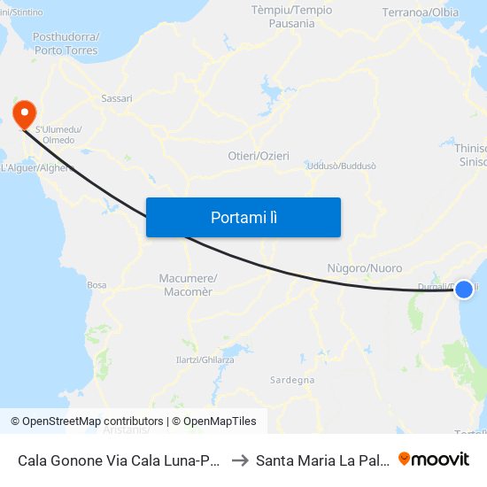Cala Gonone Via Cala Luna-Poste to Santa Maria La Palma map