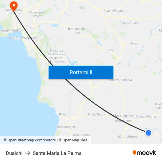 Dualchi to Santa Maria La Palma map