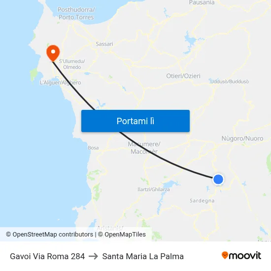 Gavoi Via Roma 284 to Santa Maria La Palma map