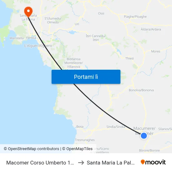 Macomer Corso Umberto 120 to Santa Maria La Palma map