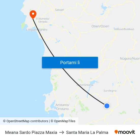 Meana Sardo Piazza Maxia to Santa Maria La Palma map