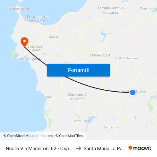 Nuoro Via Mannironi 62 - Ospedale to Santa Maria La Palma map