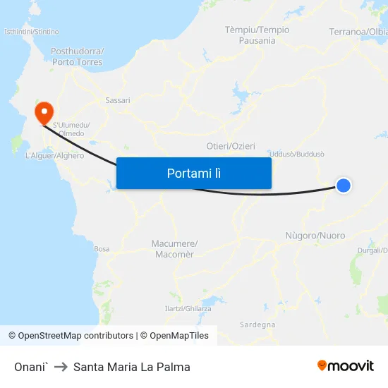 Onani` to Santa Maria La Palma map