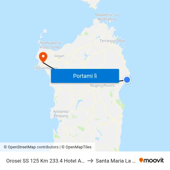 Orosei SS 125 Km 233.4 Hotel Alba Dorata to Santa Maria La Palma map