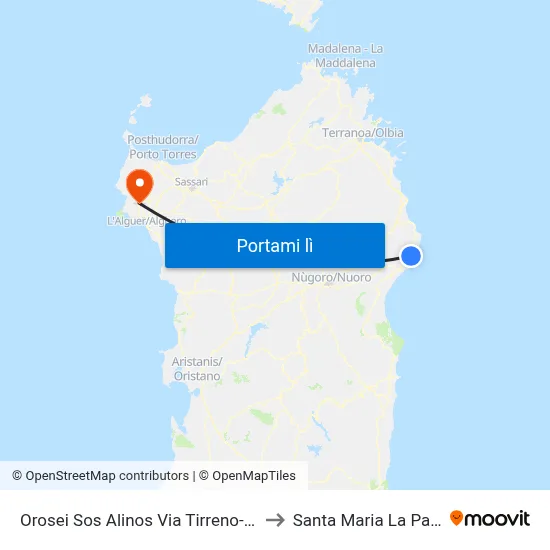 Orosei Sos Alinos Via Tirreno-Hotel to Santa Maria La Palma map