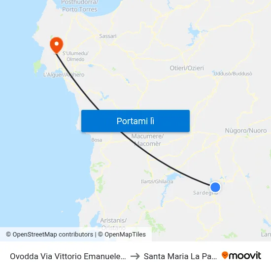 Ovodda Via Vittorio Emanuele II 43 to Santa Maria La Palma map