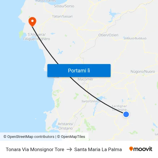 Tonara Via Monsignor Tore to Santa Maria La Palma map