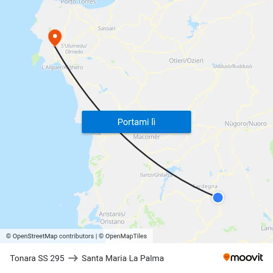 Tonara SS 295 to Santa Maria La Palma map