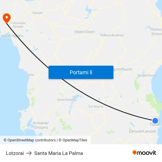 Lotzorai to Santa Maria La Palma map