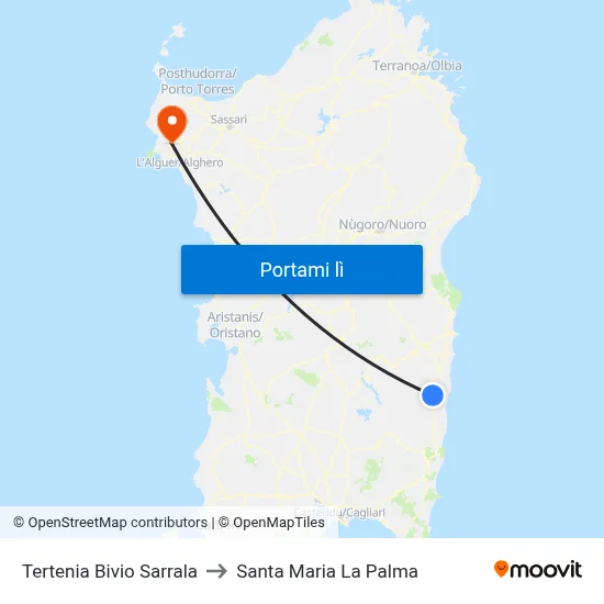 Tertenia Bivio Sarrala to Santa Maria La Palma map