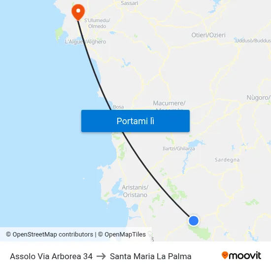 Assolo Via Arborea 34 to Santa Maria La Palma map