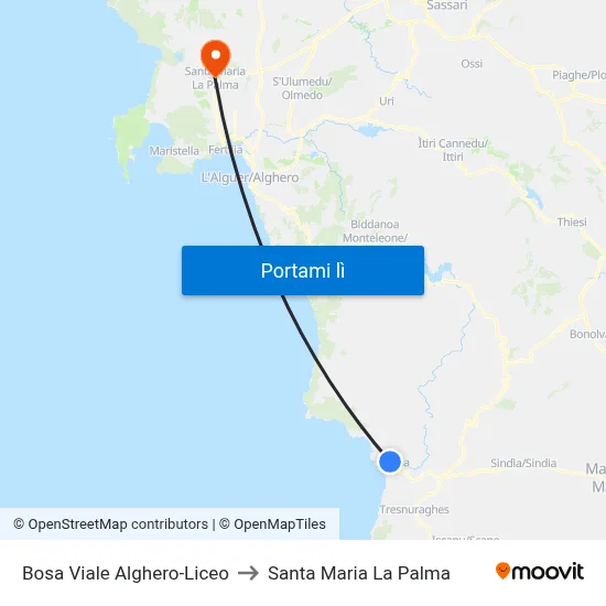 Bosa Viale Alghero-Liceo to Santa Maria La Palma map