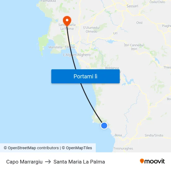 Capo Marrargiu to Santa Maria La Palma map