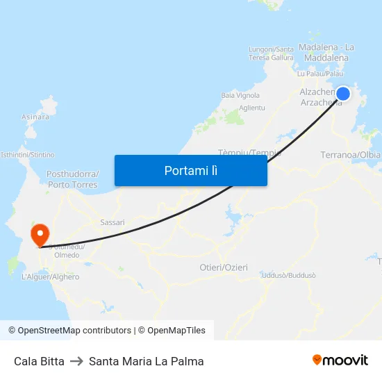 Cala Bitta to Santa Maria La Palma map