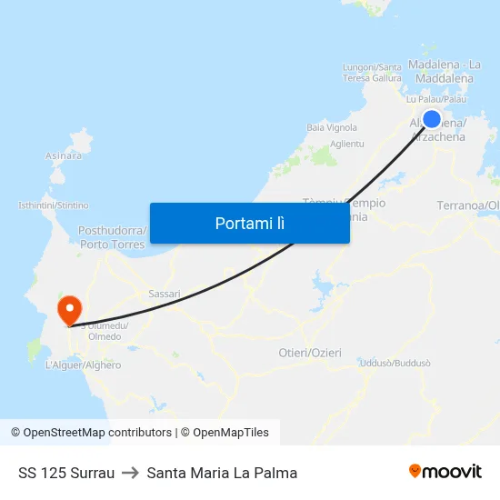 SS 125 Surrau to Santa Maria La Palma map