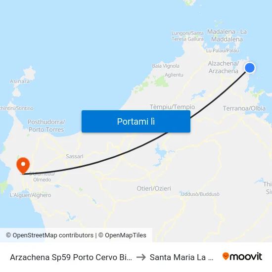 Arzachena Sp59 Porto Cervo Billionaire to Santa Maria La Palma map