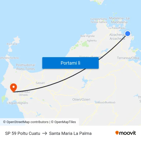 SP 59 Poltu Quatu to Santa Maria La Palma map