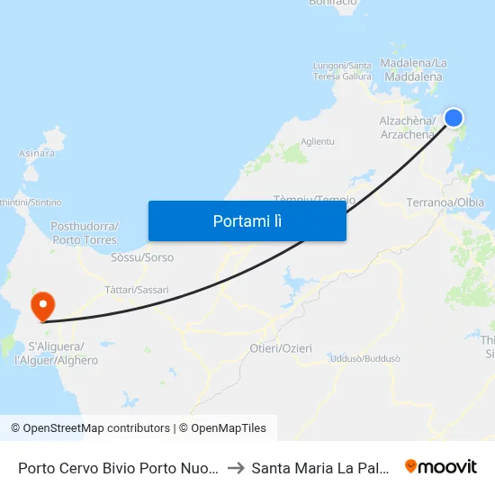 Porto Cervo Bivio Porto Nuovo to Santa Maria La Palma map