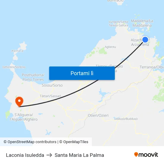 Laconia Isuledda to Santa Maria La Palma map
