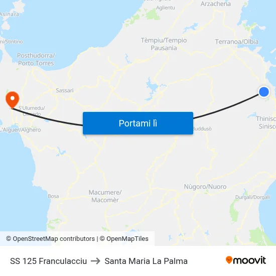 SS 125 Franculacciu to Santa Maria La Palma map