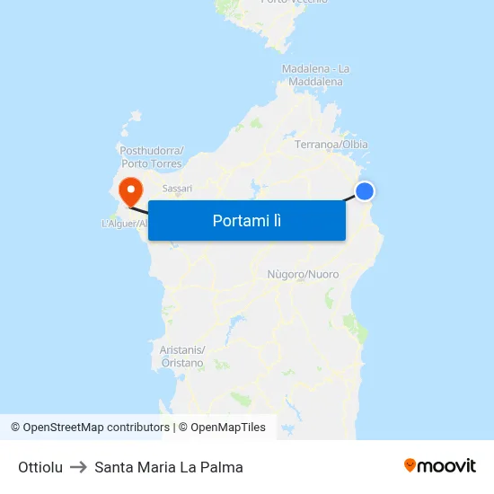 Ottiolu to Santa Maria La Palma map
