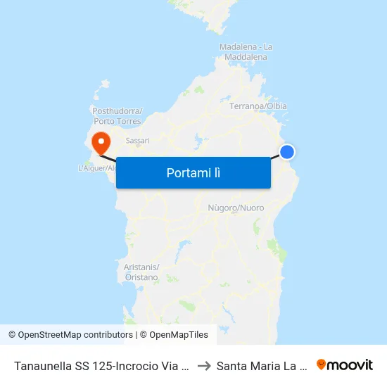 Tanaunella SS 125-Incrocio Via Talamone to Santa Maria La Palma map