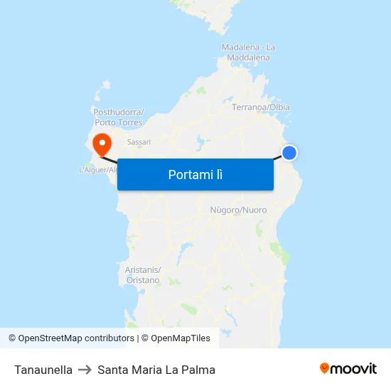 Tanaunella to Santa Maria La Palma map