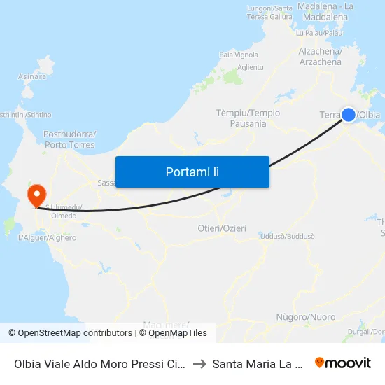 Olbia Viale Aldo Moro Pressi Civico 208 to Santa Maria La Palma map