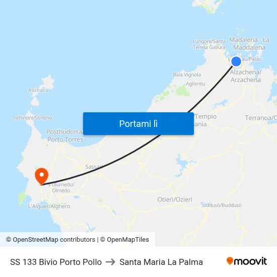 SS 133 Bivio Porto Pollo to Santa Maria La Palma map
