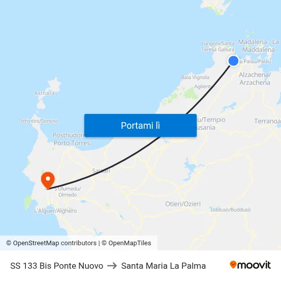 SS 133 Bis Ponte Nuovo to Santa Maria La Palma map
