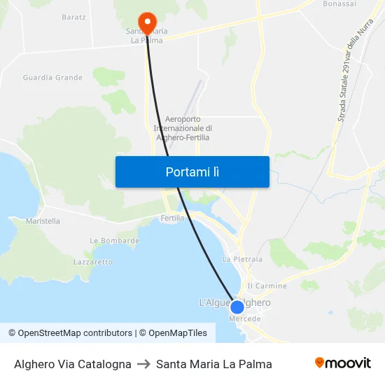 Alghero Via Catalogna to Santa Maria La Palma map
