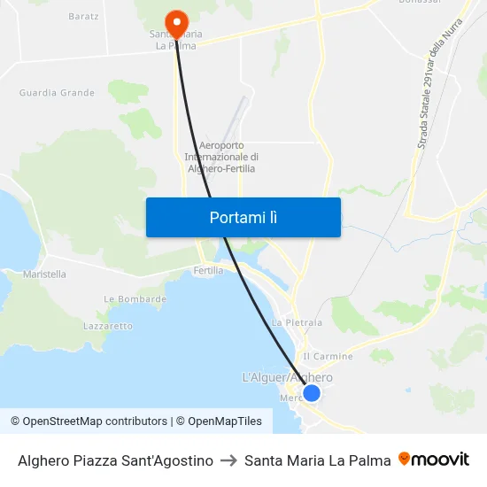 Alghero Piazza Sant'Agostino to Santa Maria La Palma map