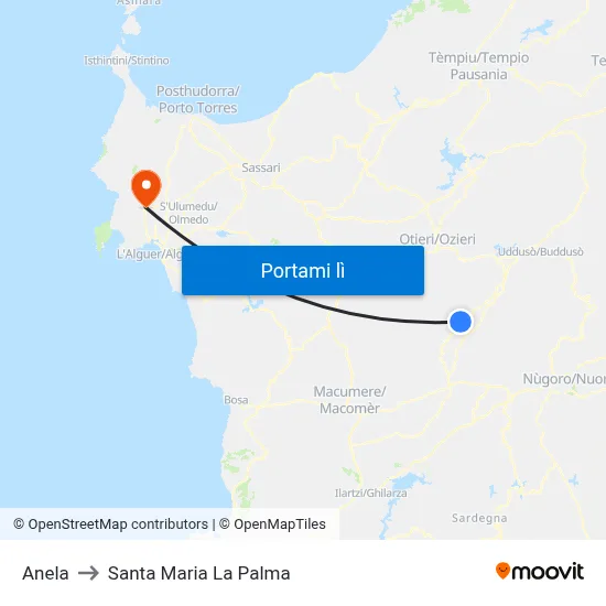 Anela to Santa Maria La Palma map