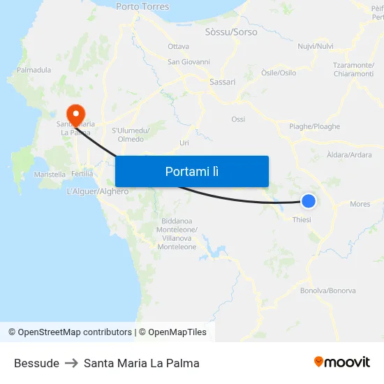 Bessude to Santa Maria La Palma map