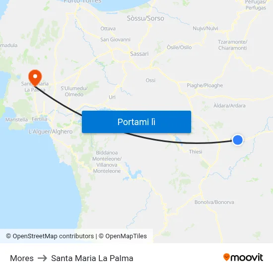 Mores to Santa Maria La Palma map