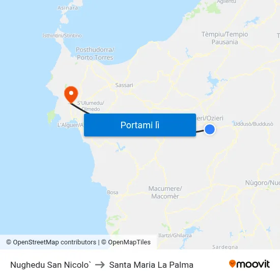 Nughedu San Nicolo` to Santa Maria La Palma map