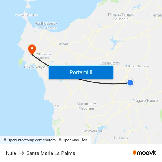 Nule to Santa Maria La Palma map