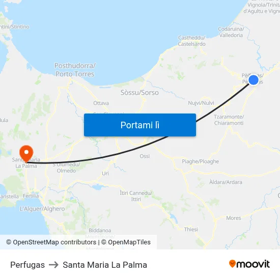 Perfugas to Santa Maria La Palma map